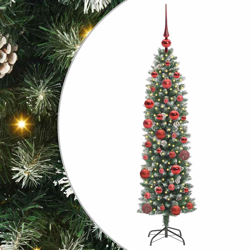 Albero di Natale Artificiale Sottile Verde e bianco 150 cm