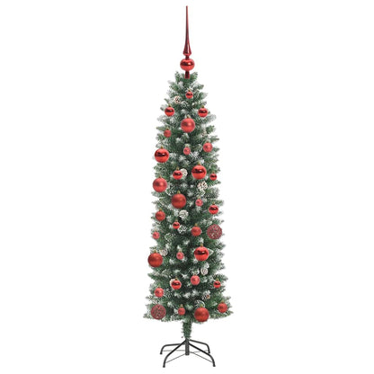 Albero di Natale Artificiale Sottile Verde e bianco 150 cm