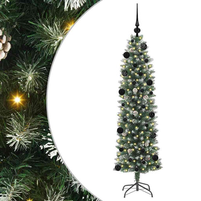 Albero di Natale Artificiale Sottile Verde e bianco 150 cm