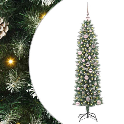 Albero di Natale Artificiale Sottile Verde e bianco 150 cm