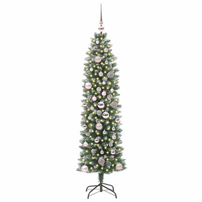 Albero di Natale Artificiale Sottile Verde e bianco 150 cm