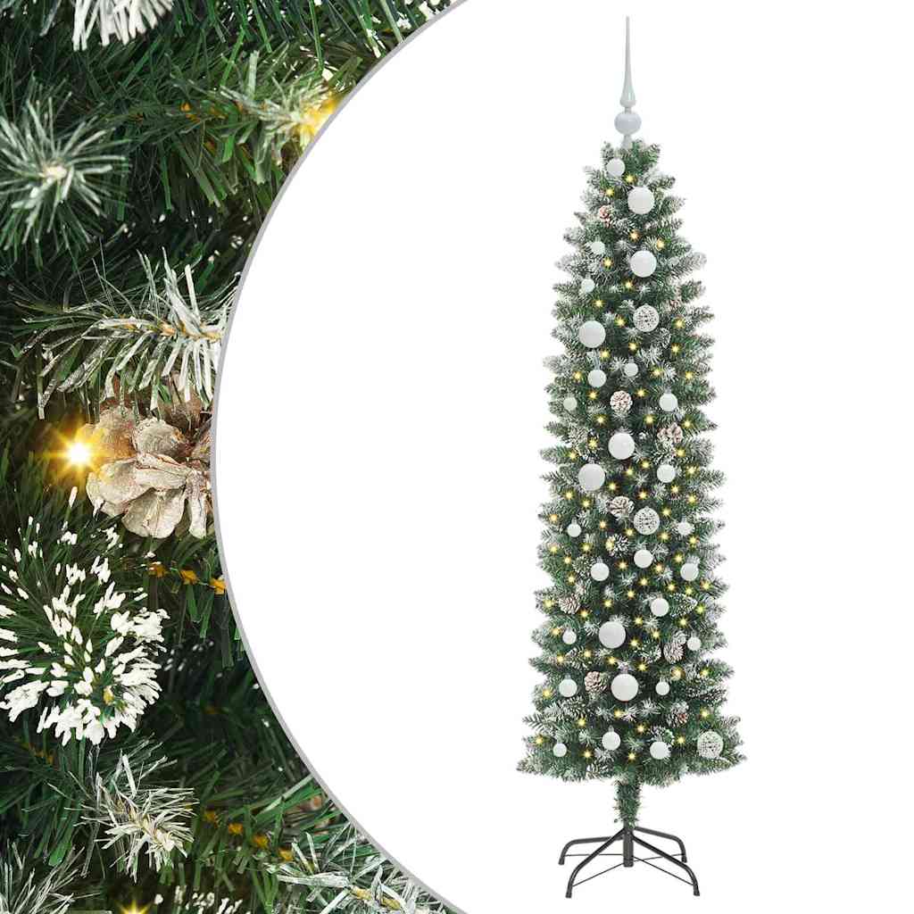 Albero di Natale Artificiale Sottile Verde e bianco 150 cm