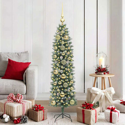 Albero di Natale Artificiale Sottile Verde e bianco 150 cm