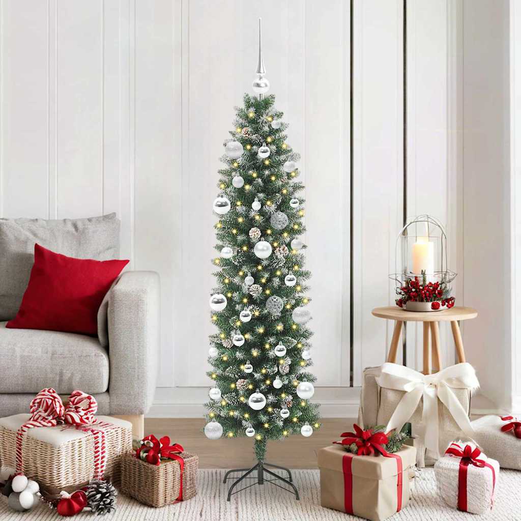 Albero di Natale Artificiale Sottile Verde e bianco 150 cm