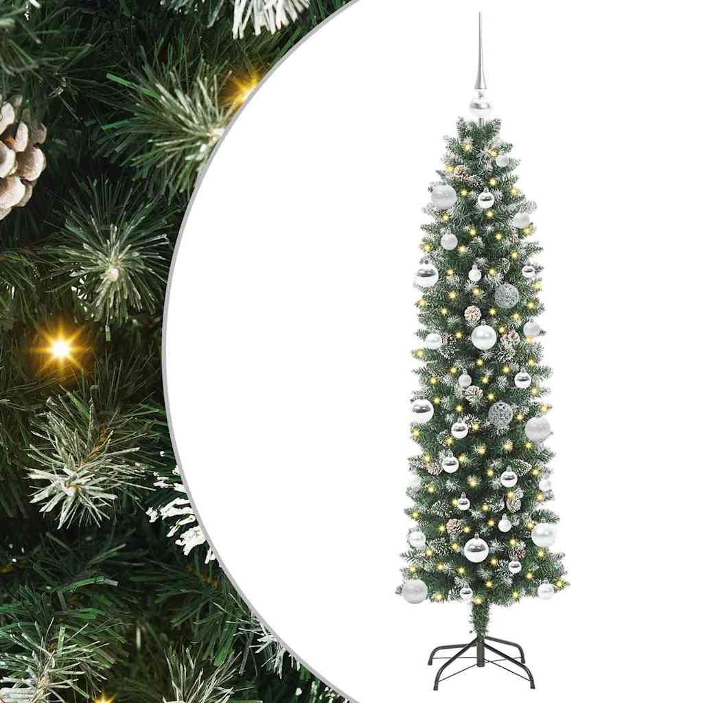 Albero di Natale Artificiale Sottile Verde e bianco 150 cm