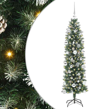 Albero di Natale Artificiale Sottile Verde e bianco 150 cm