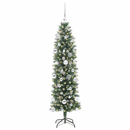 Albero di Natale Artificiale Sottile Verde e bianco 150 cm