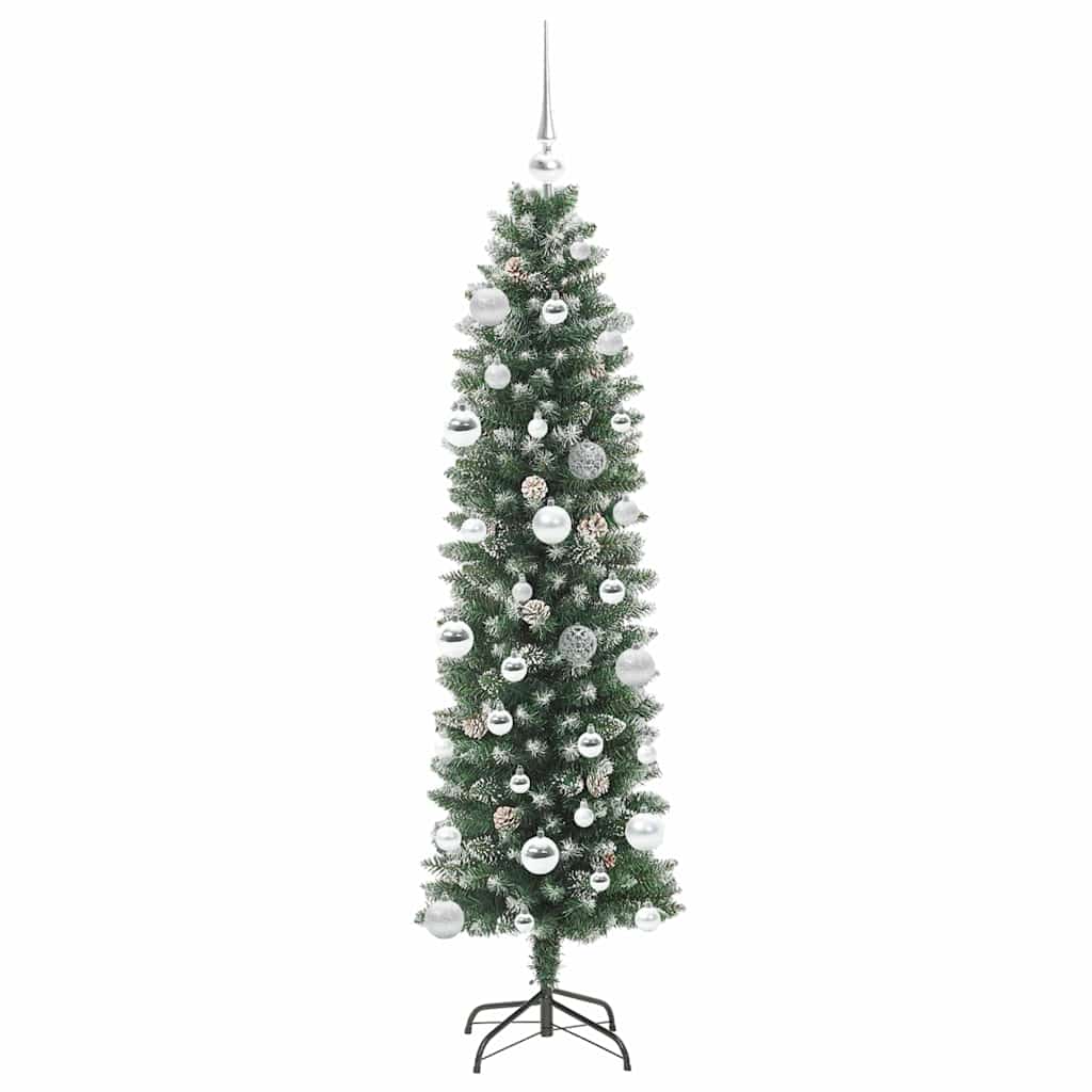 Albero di Natale Artificiale Sottile Verde e bianco 150 cm