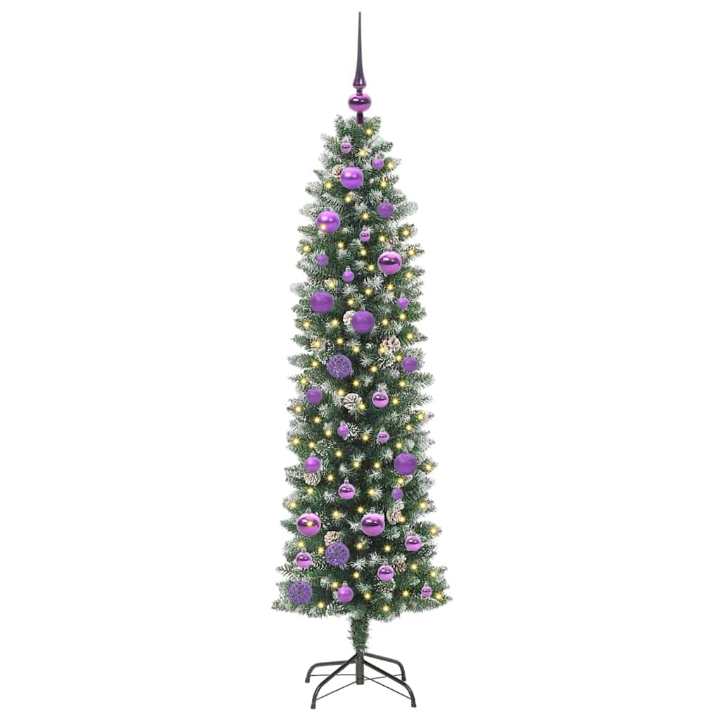 Albero di Natale Artificiale Sottile Verde e bianco 150 cm
