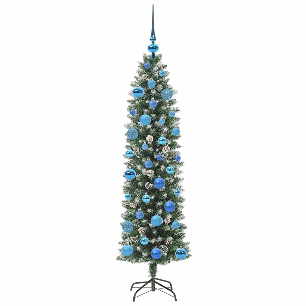 Albero di Natale Artificiale Sottile Verde e bianco 150 cm