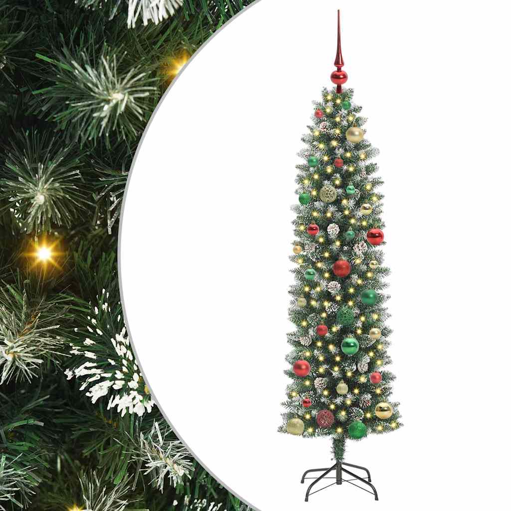 Albero di Natale Artificiale Sottile Verde e bianco 150 cm