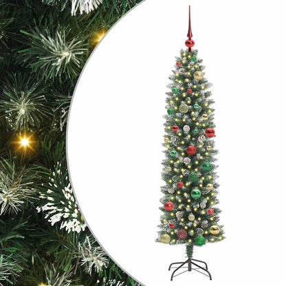 Albero di Natale Artificiale Sottile Verde e bianco 150 cm