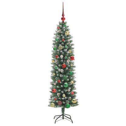 Albero di Natale Artificiale Sottile Verde e bianco 150 cm