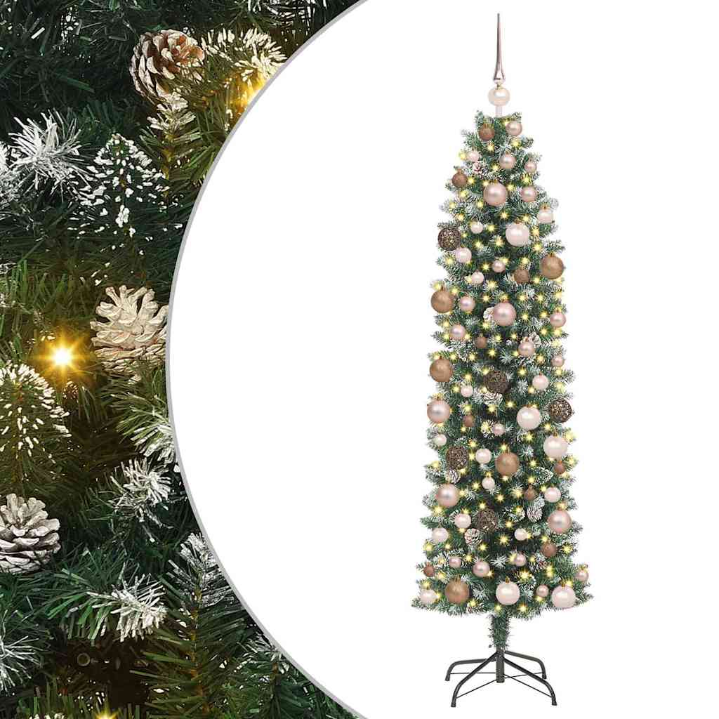 Albero di Natale Artificiale Sottile con 300 LED Verde 180 cm