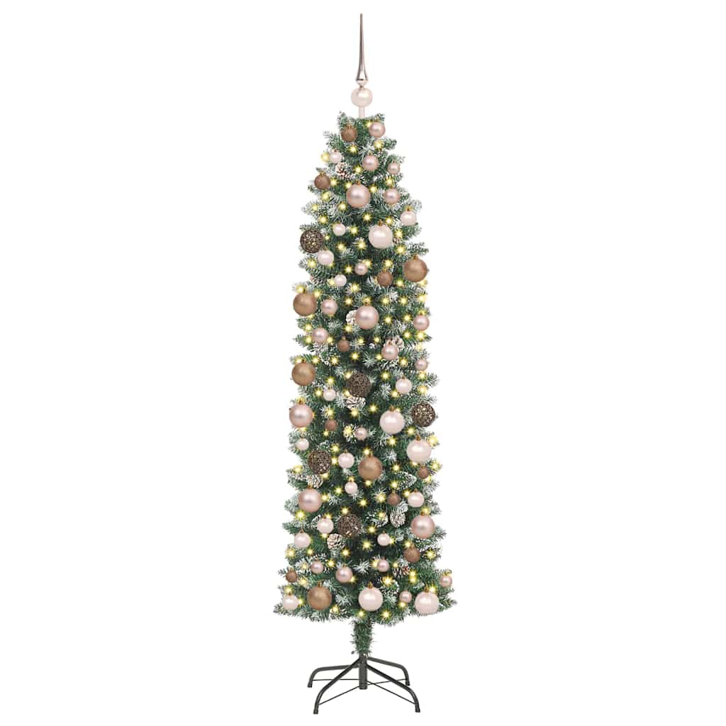 Albero di Natale Artificiale Sottile con 300 LED Verde 180 cm