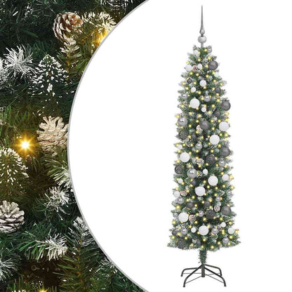 Albero di Natale Artificiale Sottile con 300 LED Verde 180 cm