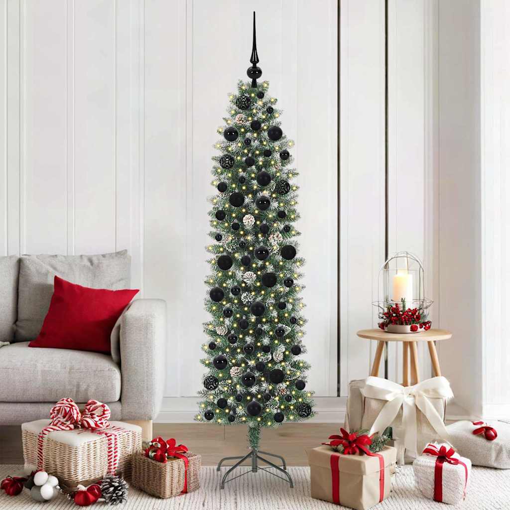Albero di Natale Artificiale Sottile Verde e bianco 180 cm