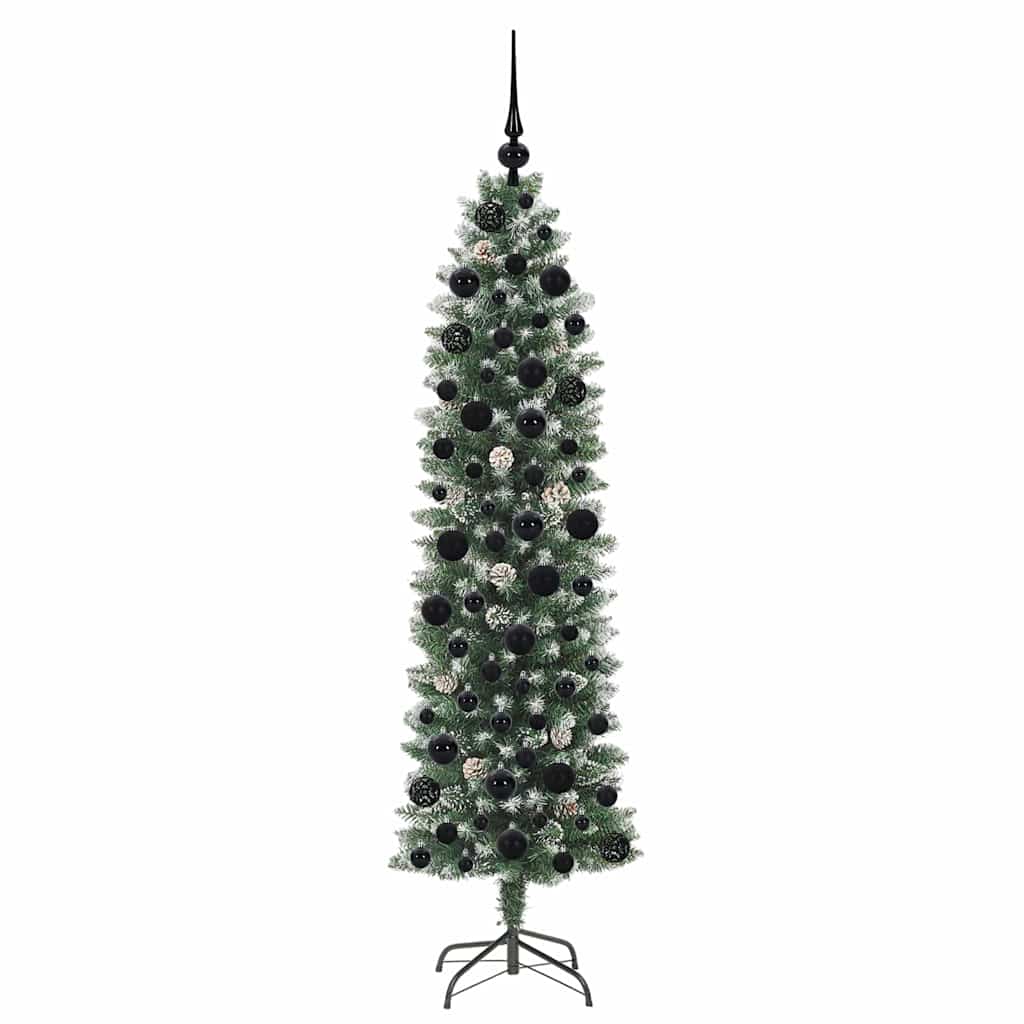 Albero di Natale Artificiale Sottile Verde e bianco 180 cm