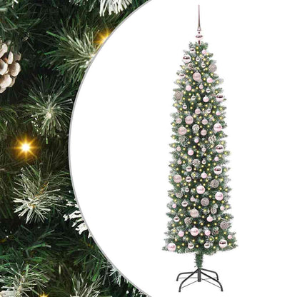 Albero di Natale Artificiale Sottile Verde e bianco 180 cm