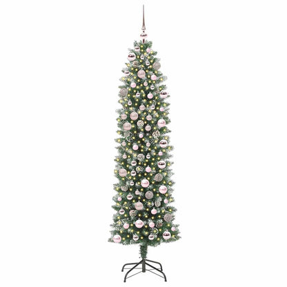 Albero di Natale Artificiale Sottile Verde e bianco 180 cm