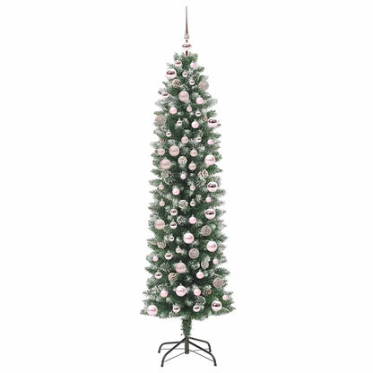 Albero di Natale Artificiale Sottile Verde e bianco 180 cm
