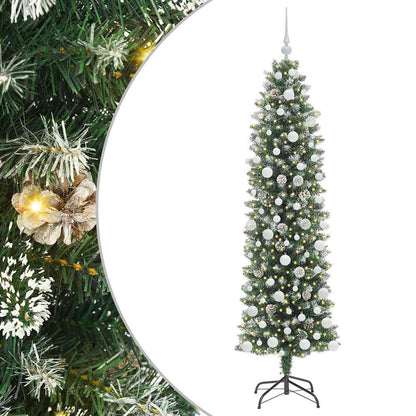 Albero di Natale Artificiale Sottile Verde e bianco 180 cm