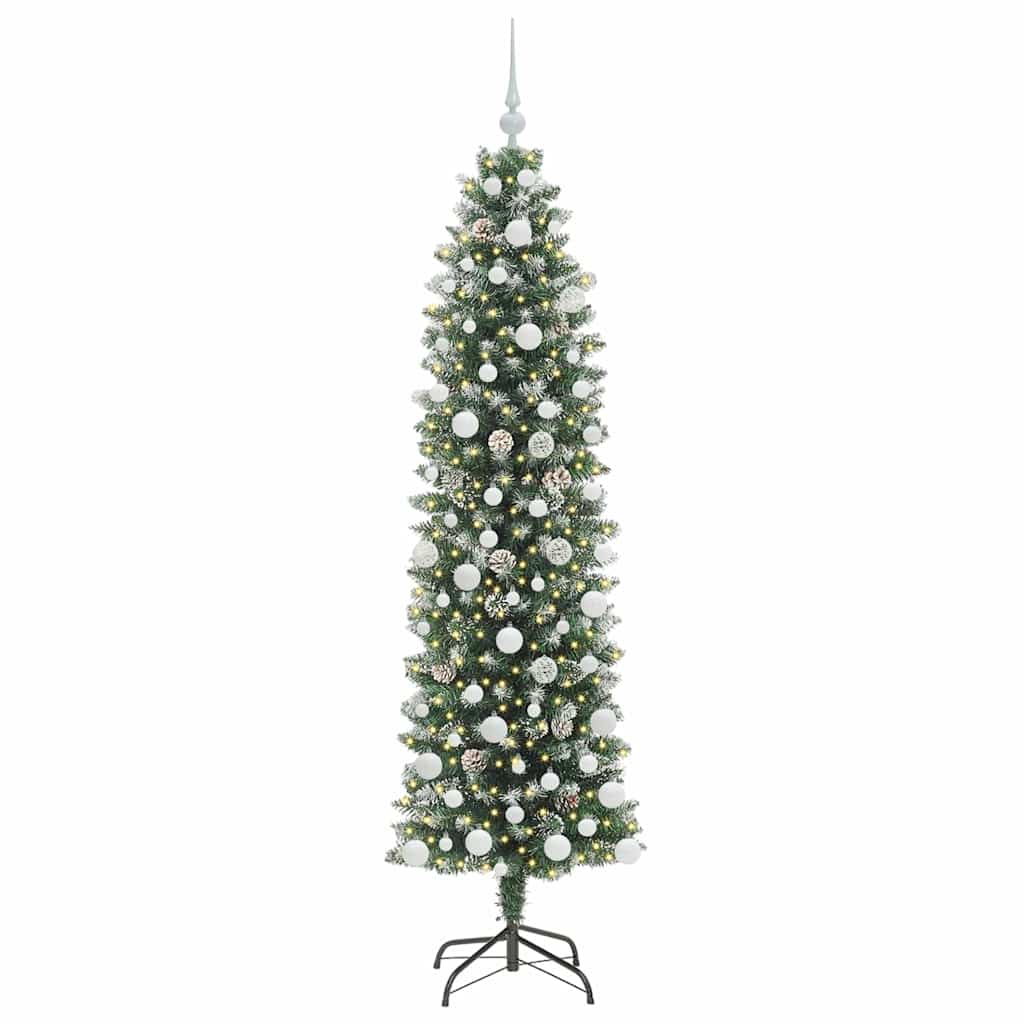 Albero di Natale Artificiale Sottile Verde e bianco 180 cm