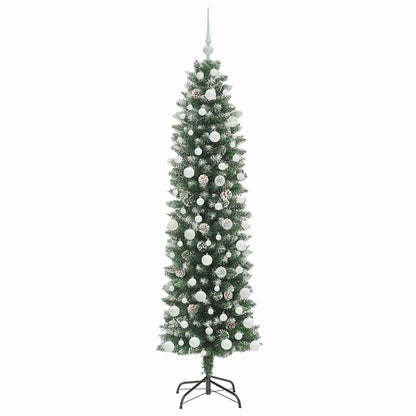 Albero di Natale Artificiale Sottile Verde e bianco 180 cm