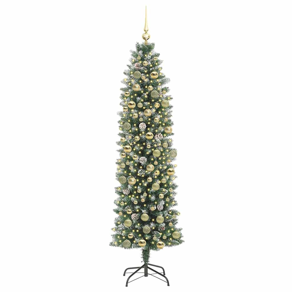 Albero di Natale Artificiale Sottile Verde e bianco 180 cm