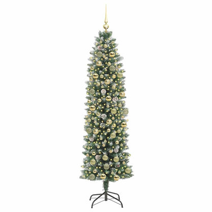 Albero di Natale Artificiale Sottile Verde e bianco 180 cm