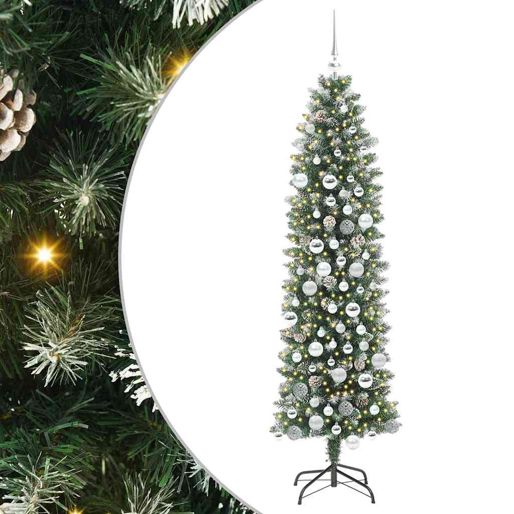 Albero di Natale Artificiale Sottile Verde e bianco 180 cm