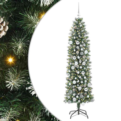Albero di Natale Artificiale Sottile Verde e bianco 180 cm