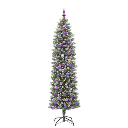 Albero di Natale Artificiale Sottile Verde e bianco 180 cm