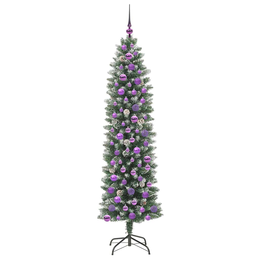 Albero di Natale Artificiale Sottile Verde e bianco 180 cm