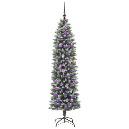 Albero di Natale Artificiale Sottile Verde e bianco 180 cm
