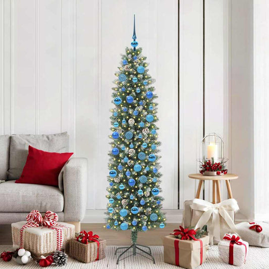Albero di Natale Artificiale Sottile Verde e bianco 180 cm