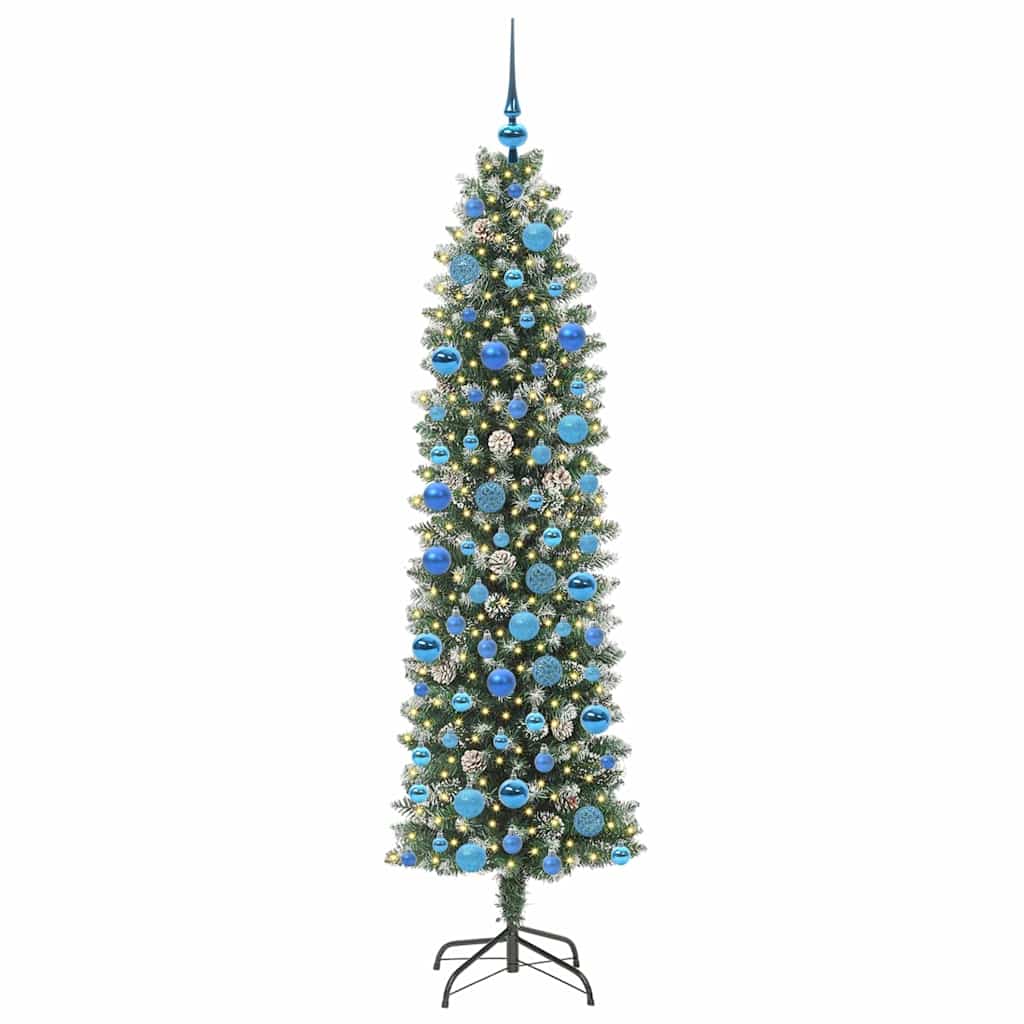 Albero di Natale Artificiale Sottile Verde e bianco 180 cm