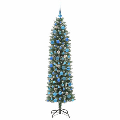 Albero di Natale Artificiale Sottile Verde e bianco 180 cm