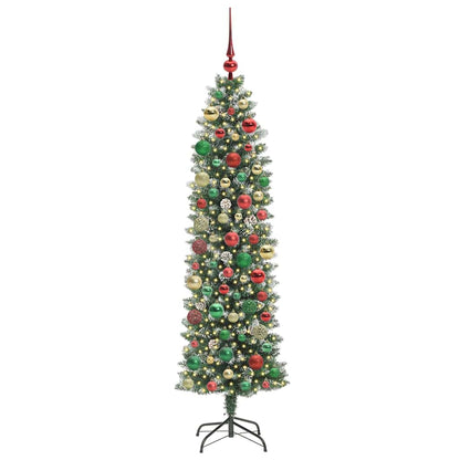 Albero di Natale Artificiale Sottile Verde e bianco 180 cm