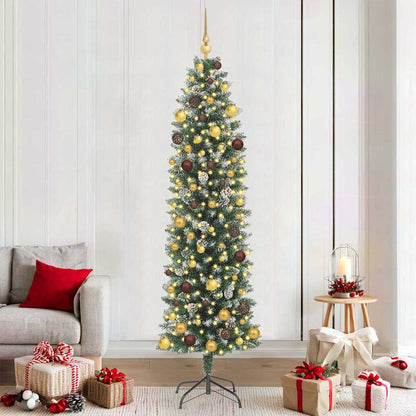 Albero di Natale Artificiale Sottile Verde e Bianco 210 cm