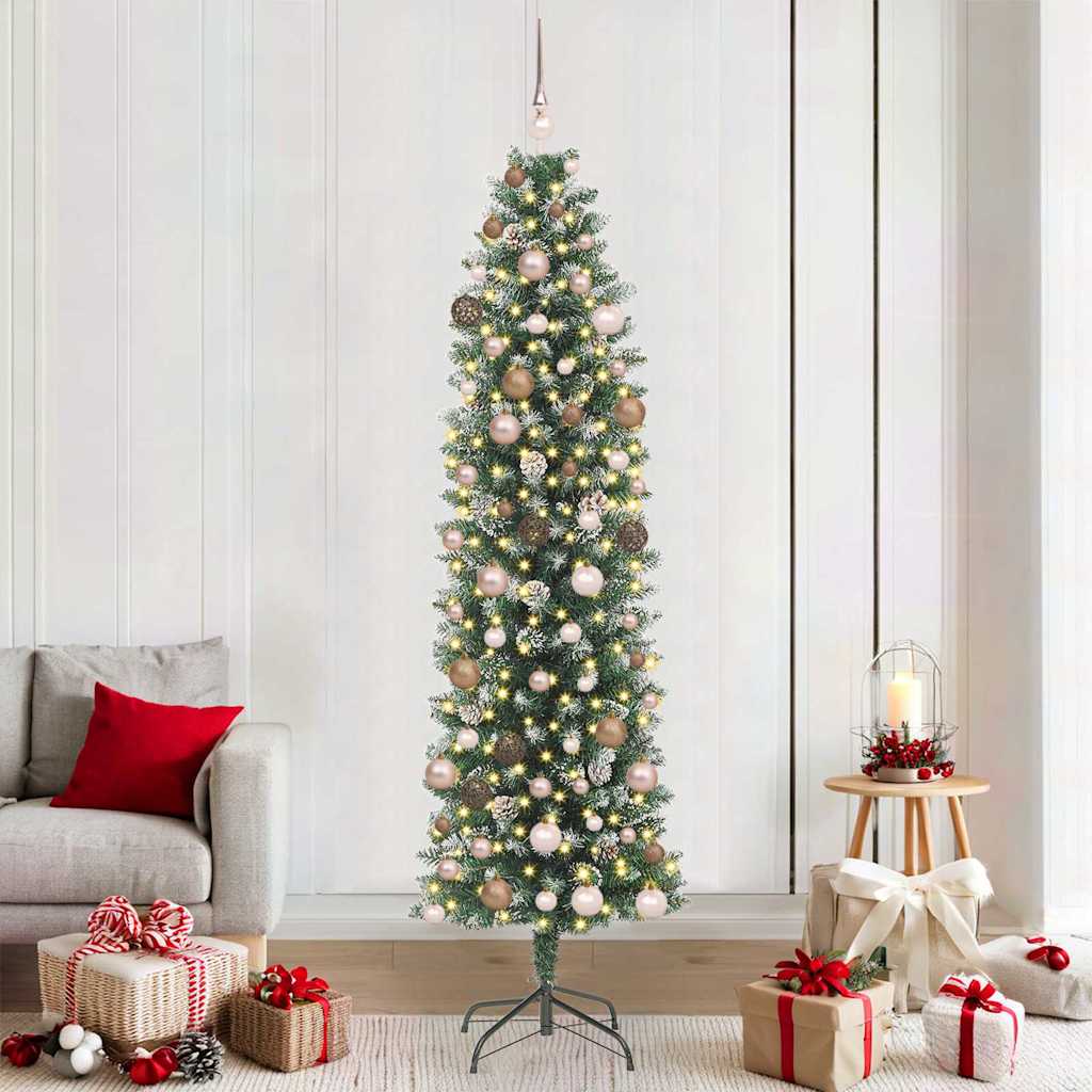 Albero di Natale Artificiale Sottile con 300 LED Verde 210 cm