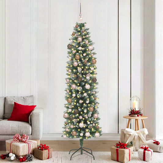 Albero di Natale Artificiale Sottile con 300 LED Verde 210 cm