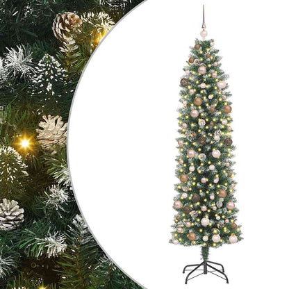 Albero di Natale Artificiale Sottile con 300 LED Verde 210 cm