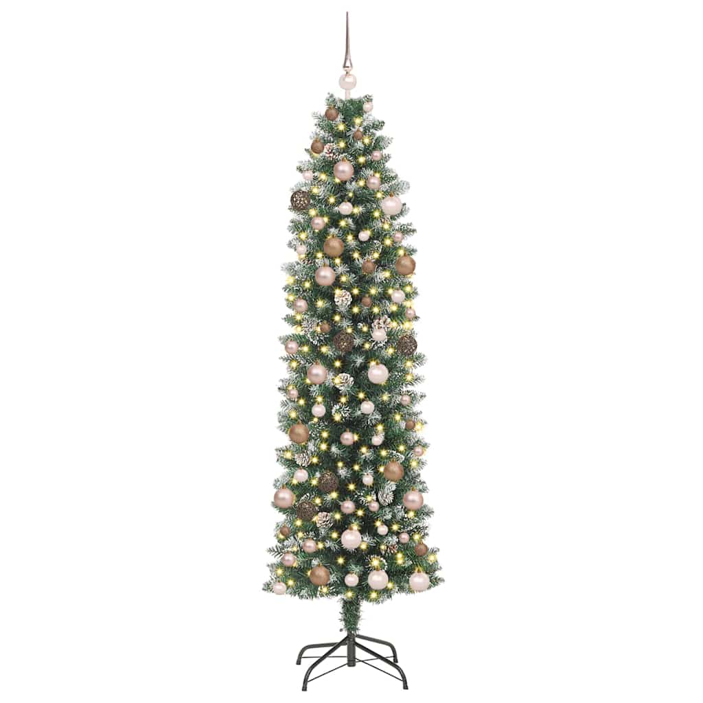 Albero di Natale Artificiale Sottile con 300 LED Verde 210 cm