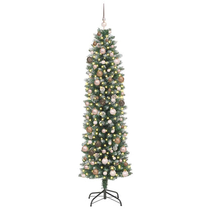Albero di Natale Artificiale Sottile con 300 LED Verde 210 cm