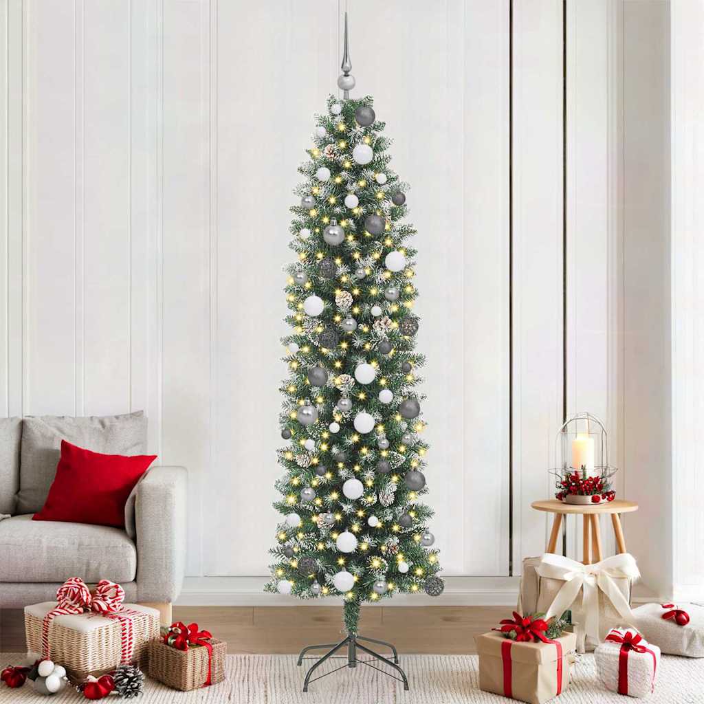 Albero di Natale Artificiale Sottile con 300 LED Verde 210 cm