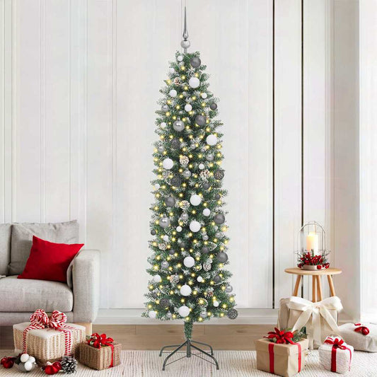 Albero di Natale Artificiale Sottile con 300 LED Verde 210 cm