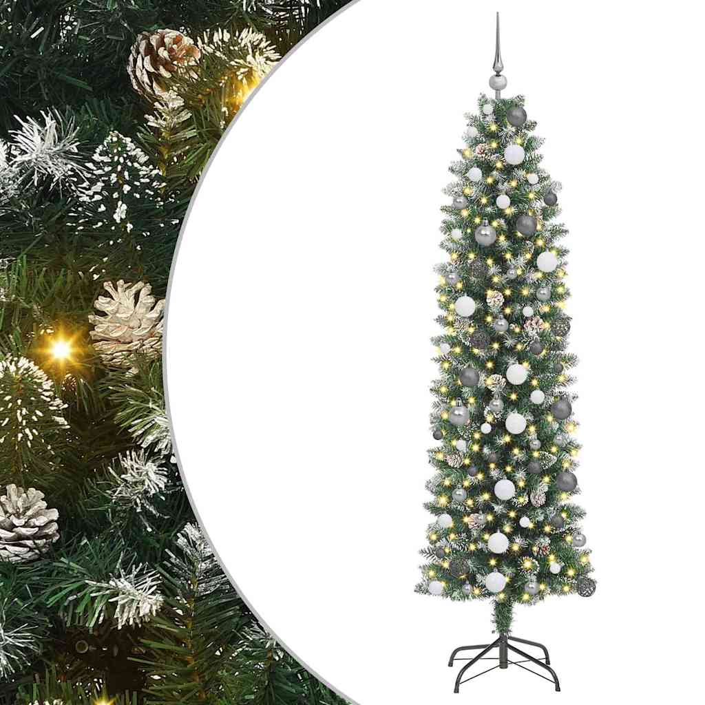 Albero di Natale Artificiale Sottile con 300 LED Verde 210 cm