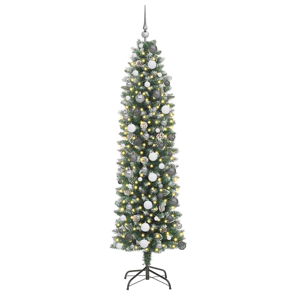 Albero di Natale Artificiale Sottile con 300 LED Verde 210 cm
