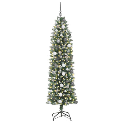 Albero di Natale Artificiale Sottile con 300 LED Verde 210 cm